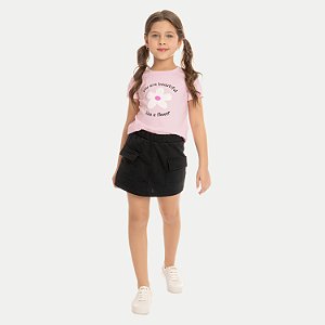 CONJ. VERÃO BY GUS SHORT SAIA E BLUSA MALHA ROSA FEMININO INFANTIL