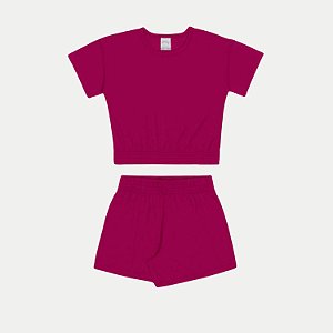CONJ. VERÃO ALAKAZOO SHORT BLUSA MC MALHA ROSA FEMININO INFANTIL