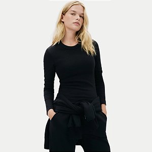 BLUSA HERING ML MALHA CANELADA PRETA FEMININA ADULTO