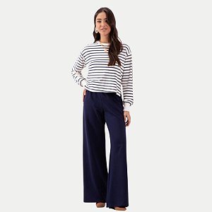 CONJ. VERÃO LUNENDER CALÇA E BLUSA ML MALHA AZUL MARINHO FEMININO