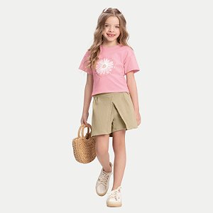 CONJUNTO DE VERÃO ALAKAZOO SHORT COM BLUSA MANGA CURTA MALHA FEMININO INFANTIL