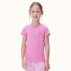 BLUSA HERINGKIDS MANGA CURTA TSHIRT ROSA ALGODÃO LISA FEMININA INFANTIL