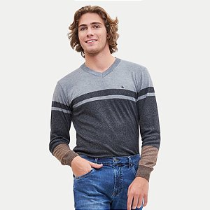 BLUSÃO YOUNG TRICÔ SUETER LISTRADO GRAFITE MASCULINO ADULTO