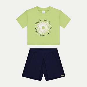 CONJUNTO DE VERÃO ALAKAZOO SHORT E BLUSA MANGA CURTA MALHA FEMININO INFANTIL