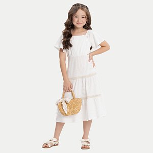 VESTIDO ALAKAZOO MANGA CURTA DE MALHA OFFWHITE MIDI FEMININO INFANTIL