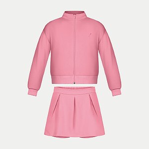 CONJUNTO INVERNO ALAKAZOO SAIA E JAQUETA SEM CAPUZ  MOLETOM FEMININO INFANTIL