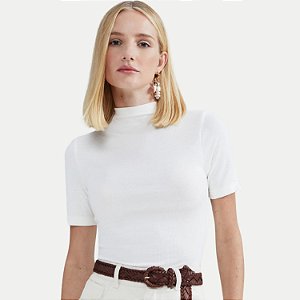 BLUSA HERING MANGA CURTA MALHA CANELADA GOLA ALTA FEMININA ADULTO