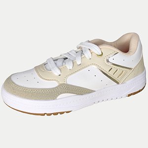 TÊNIS KIDY CASUAL K360 BRANCO E BEGE COM CADARÇO FEMININO INFANTIL