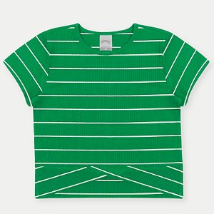 BLUSA ALAKAZOO MANGA CURTA MALHA CANELADA LISTRADA FEMININA INFANTIL