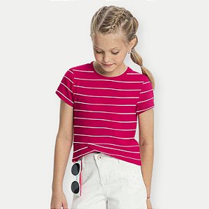 BLUSA ALAKAZOO MANGA CURTA MALHA CANELADA LISTRADA  FEMININA INFANTIL