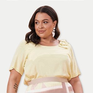 BLUSA LISAMOUR MANGA CURTA VISCOSE AMARELO FEMININA ADULTO