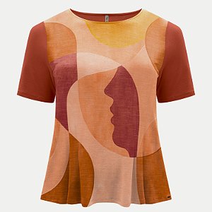 BLUSA LUNENDER MANGA CURTA MAIS MULHER MISTA ESTAMPADA LARANJA FEMININA ADULTO