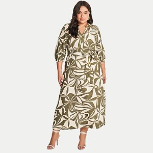 VESTIDO DOCE TRAMA 3/4 VERDE VISCOSE ESTAMPADA FEMININA