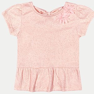 BLUSA ANGERO MANGA CURTA MALHA COM APLIQUE SALMÃO FEMININA INFANTIL