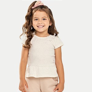 BLUSA ANGERO MANGA CURTA MALHA COM APLIQUE OFFWHITE FEMININA INFANTIL