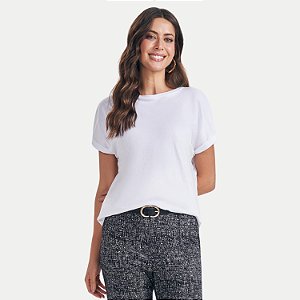 BLUSA DOCE TRAMA MANHA CURTA MALHA BRANCA FEMININA ADULTO