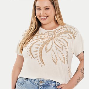 BLUSA LISAMOUR MANGA CURTA MALHA BORDADA OFFWHITE FEMININA ADULTO