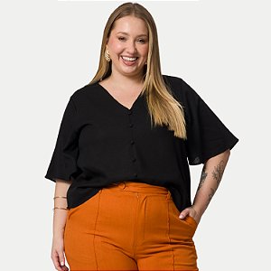 BLUSA LISAMOUR MANGA CURTA VISCOSE PRETA FEMININA ADULTO