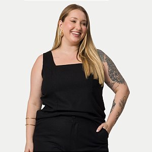 BLUSA LISAMOUR REGATA TECIDO PLANO PRETA FEMININA ADULTO
