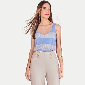 BLUSA MIRA VEST REGATA MISTA ESTAMPADA AZUL  FEMININA ADULTO