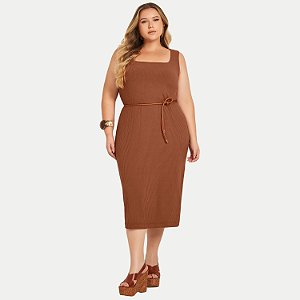 VESTIDO LISAMOUR REGATA DE MALHA CANELADA MARROM FEMENINA ADULTO