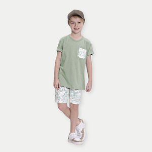 CONJUNTO VERÃO ALAKAZOO BERMUDA E CAMISETA MANGA CURTA MALHA MASCULINO INFANTIL