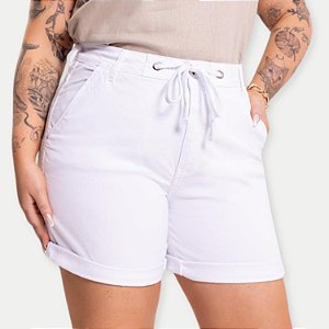 SHORT LUNENDER BRIM COM ELASTANO BRANCO BÁSICO FEMININO ADULTO