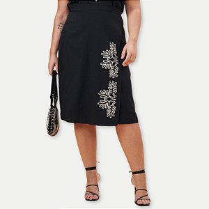 SAIA LISAMOUR VISCOLINHO PRETA MIDI BORDADA FEMININA ADULTO