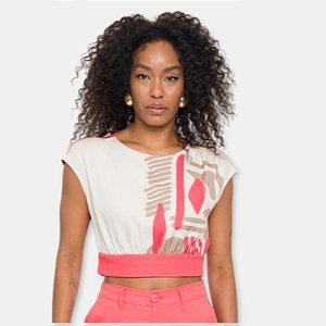 BLUSA DOCE TRAMA MANGA CURTA ESTAMPADA SALÃO FEMININA ADULTO