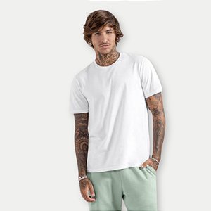 CAMISETA FICO MANGA CURTA COMFORT ALGODÃO LISA BRANCA GOLA REDONDA MASCULINA ADULTO