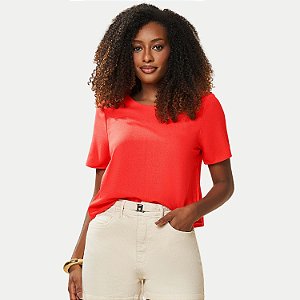 BLUSA DOCE TRAMA MANGA CURTA DE VISCOLINHO LARANJA FEMININA ADULTO