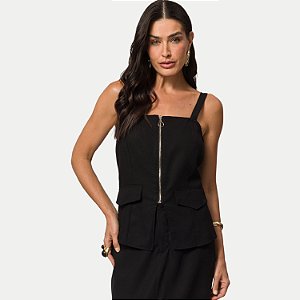 BLUSA DOCE TRAMA REGATA PRETA DE  ALGODÃO  FEMININA ADULTO