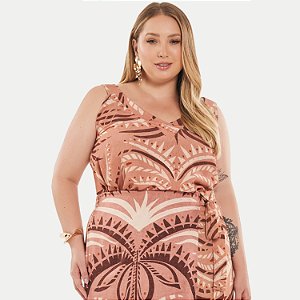 BLUSA LISAMOUR REGATA VISCOSE ESTAMPADA MARROM FEMININA ADULTO