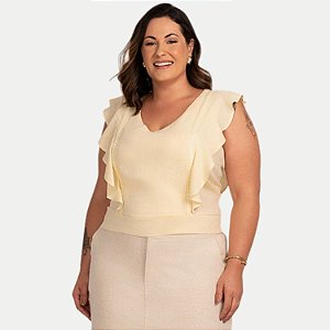 BLUSA KENIA CAMÕES MANGA CURTA DE VISCOLINHO CROPPED AMARELO FEMININA ADULTO