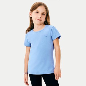 BLUSA HERINGKIDS MANGA CURTA TSHIRT AZUL ALGODÃO LISA FEMININA INFANTIL