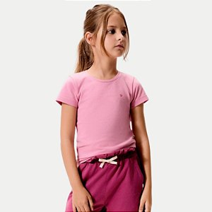 BLUSA HERINGKIDS MANGA CURTA TSHIRT ROSA ALGODÃO LISA FEMININA INFANTIL