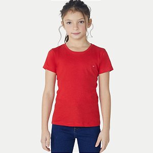 BLUSA HERINGKIDS MANGA CURTA TSHIRT VERMELHO ALGODÃO LISA FEMININO INFANTIL