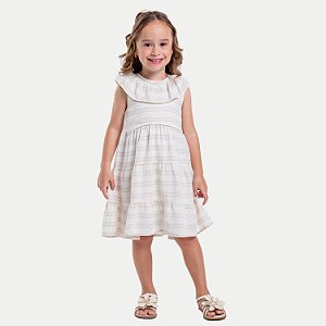 VESTIDO VIGAT MANGA CURTA ALGODÃO LUREX OFFWHITE FEMININO INFANTIL