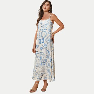 VESTIDO DOCE TRAMA REGATA VISCOSE ESTAMPADA AZUL JEANS FEMININO ADULTO