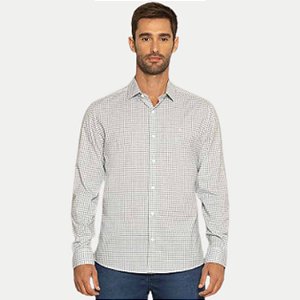 CAMISA PITT MANGA LONGA SLIM ALGODÃO XADREZ BRANCO MASCULINO ADULTO