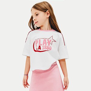 BLUSA HERINGKIDS MANGA CURTA T-SHIRT ALGODÃO SILKADA OFFWHITE FEMININA INFANTIL