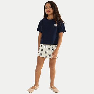CONJUNTO VERÃO HERINGKIDS SHORT E BLUSA MANGA CURTA T-SHIRT AZUL MARINHO FEMININA INFANTIL