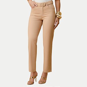 CALÇA OGNUS BRIM COM ELASTANO MOM BEGE FEMININA ADULTO