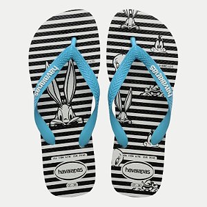 CHINELO HAVAIANAS TOP WARNER LOGOMANIA BRANCO COM AZUL FEMININO ADULTO