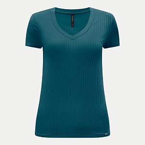 BLUSA LUNENDER MANGA CURTA MALHA CANELADA PETROLEO FEMININA ADULTO