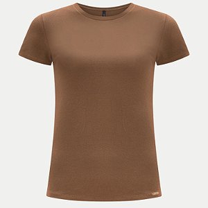 BLUSA LUNENDER MANGA CURTA TSHIRT ALGODÃO MARROM FEMININO ADULTO