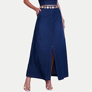 SAIA ILICITO JEANS ESCURO MIDI FEMININO ADULTO