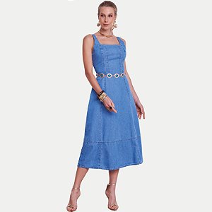 VESTIDO ILICITO REGATA JEANS CLARO MIDI FEMININO ADULTO