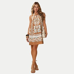 VESTIDO DOCE TRAMA REGATA ALGODÃO ESTAMPADO MARROM FEMININO ADULTO