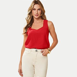 BLUSA DOCE TRAMA REGATA DE VISCOLINHO VERMELHA FEMININA ADULTO